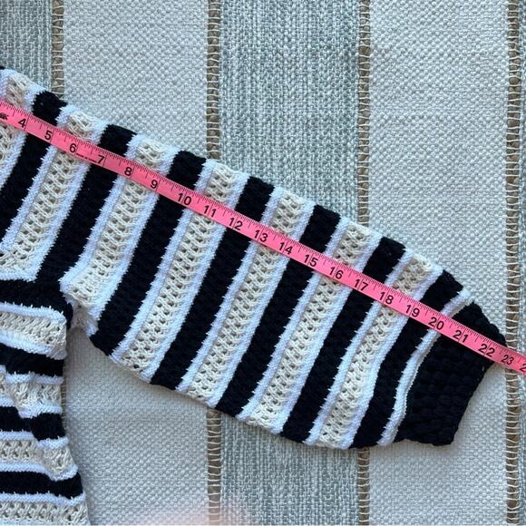 Apiece Apart Black White Striped Open Crochet Knit Slouchy Pullover Sweater XL - Picture 7 of 9